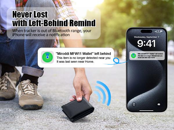 Mens Wallet with Tracker for IPhone Find My, 100% Genuine Leather RFID Blocking Slim Bifold Front Pocket Minimalist Wallet for Men Credit Card Holder Smart Wallet for phone16/15/14/13/12 promax  Spring