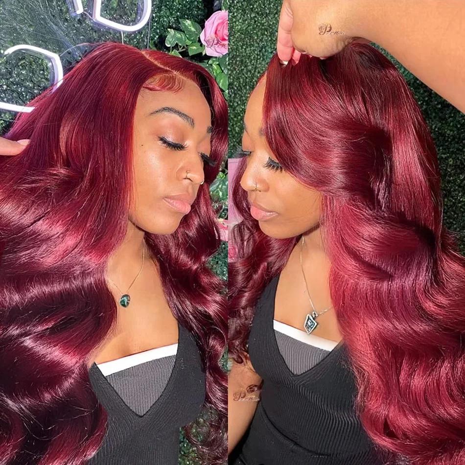 Bling Hair 180 Density Burgundy 13x6 HD Lace Frontal Wigs 99J Body Wave HD Water Wave 13x4 Lace Front Human Hair Brazilian 30 32 Inch Wine