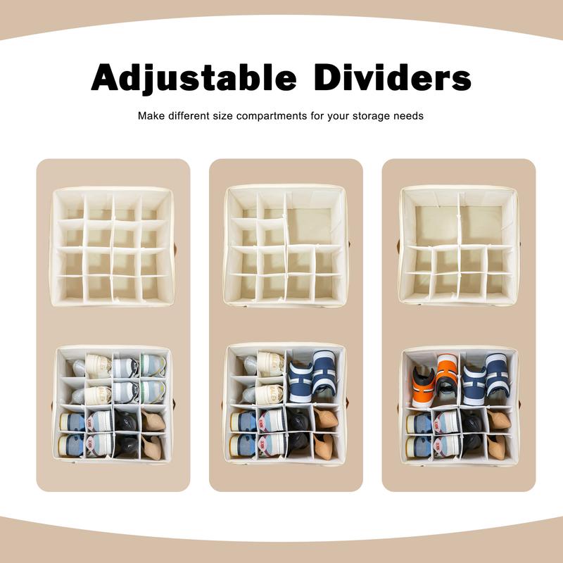 Shoe Organizer for Closet, Fabric Shoe Storage Boxes with Clear Cover, Adjustable Dividers for Storage, Foldable Space-saving Storage Container Bins, Fits 8-16 Pairs Back to school season