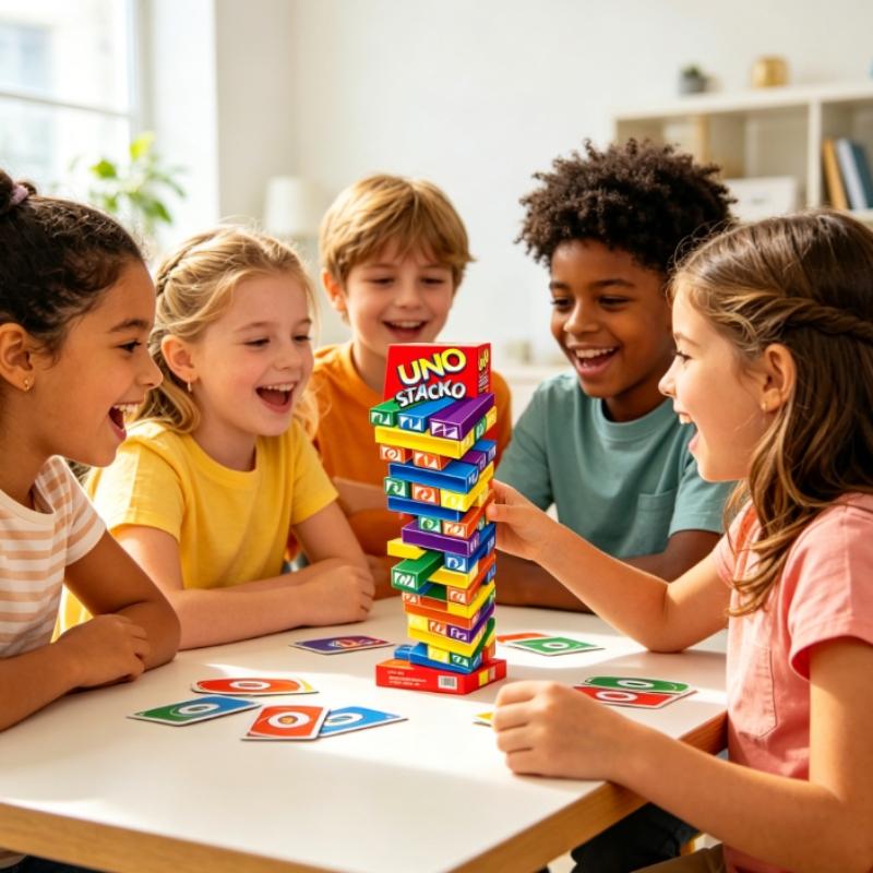UNO Stacko Game Mattel Classic Stacking Block Game Family Party Board Game Interactive Balancing Toy for Kids & Adults