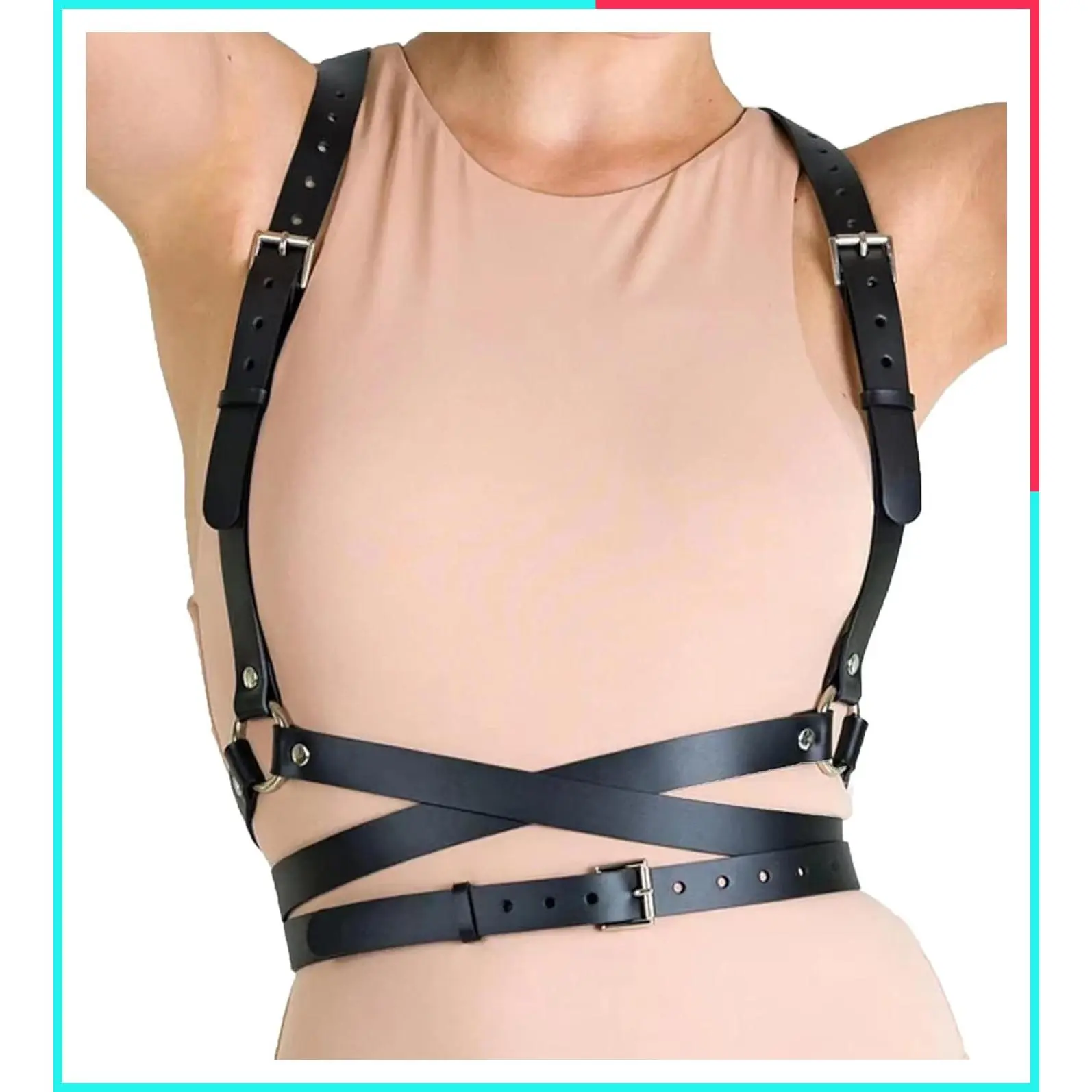 Black PU Leather Punk Harness Belt for Women, Adjustable Goth Waist Belt for Rave, Halloween, Party Dresses & Accessories