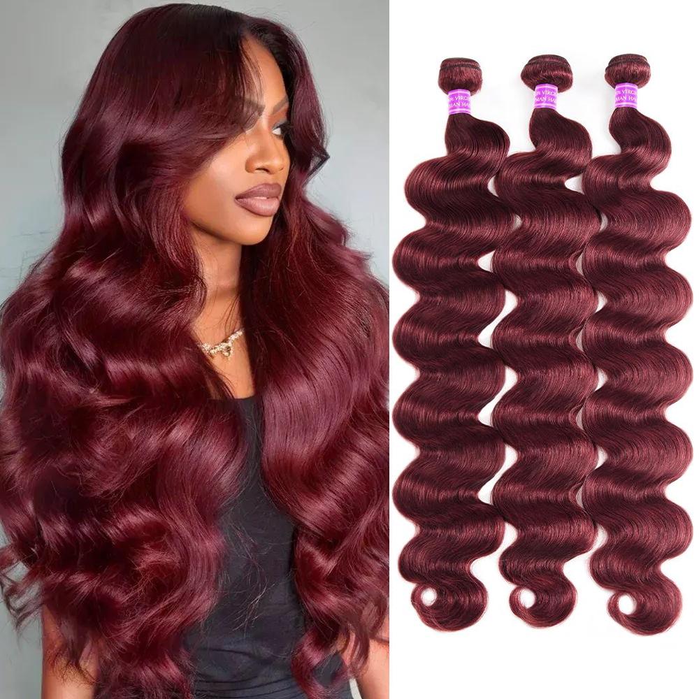 99j Burgundy Body Wave Bundles Red Colored Huamn Hair Weave Bundles Quick Weave Extensions 1 3 4 PCS Natural Wavy Hair #Summervibes