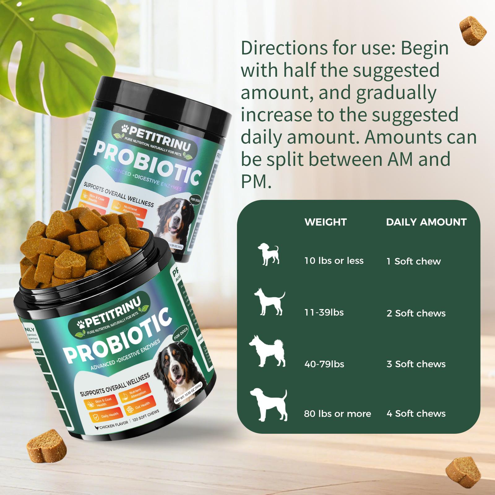 Probiotics for Dogs, All-Natural Gut & Skin Support for Dogs, Support Gut Health, Digestive Health & Seasonal Allergies CHICKEN Flavor 120 Soft Chews