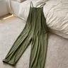 Plus Size Oversized Solid Color Loose-Fit Sleeveless Harem Overalls Jumpsuit, Casual Pocket Design, Comfortable Everyday Wear, Casual Comfy Jumpsuit