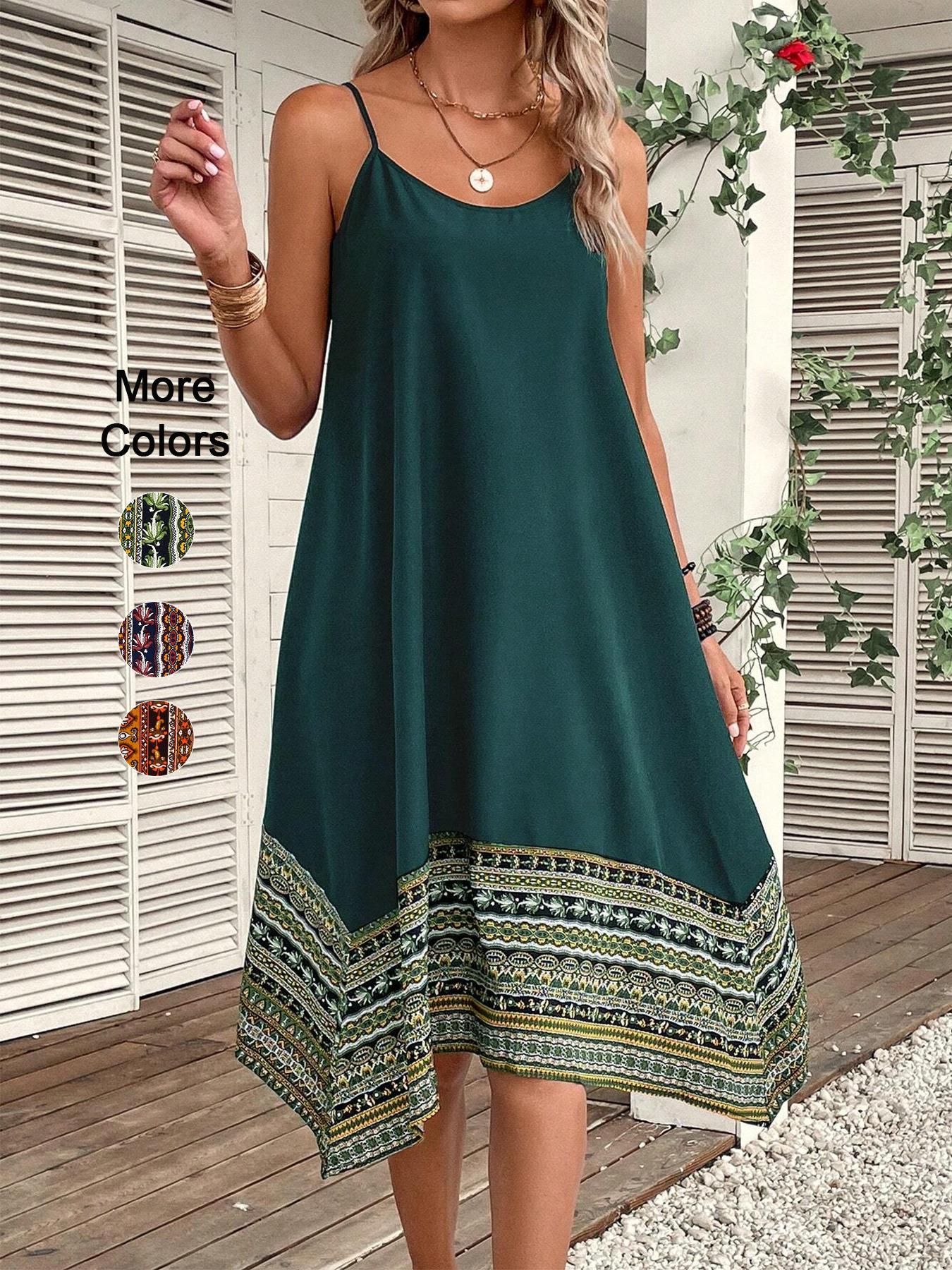 Holiday Casual Striped Patchwork Print Halter Backless Dress, Irregular Hem Short Skirt, Fitted Style, Perfect for Vacation