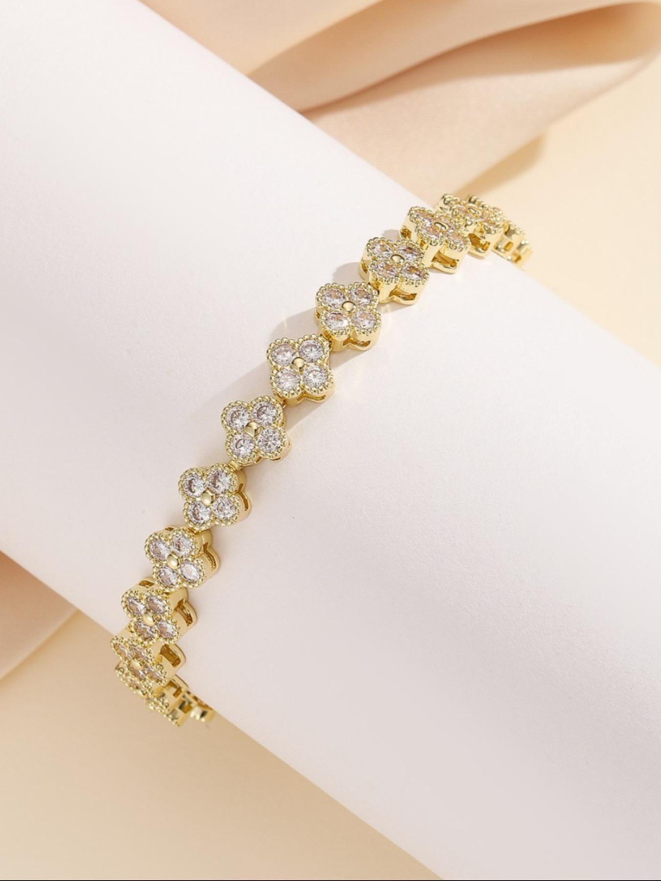 Rainbow Clover Gemstone Bracelet, Elegant Multi-Color Zircon Edge Craft, Perfect for Office/date, High-End Luxury Accessory