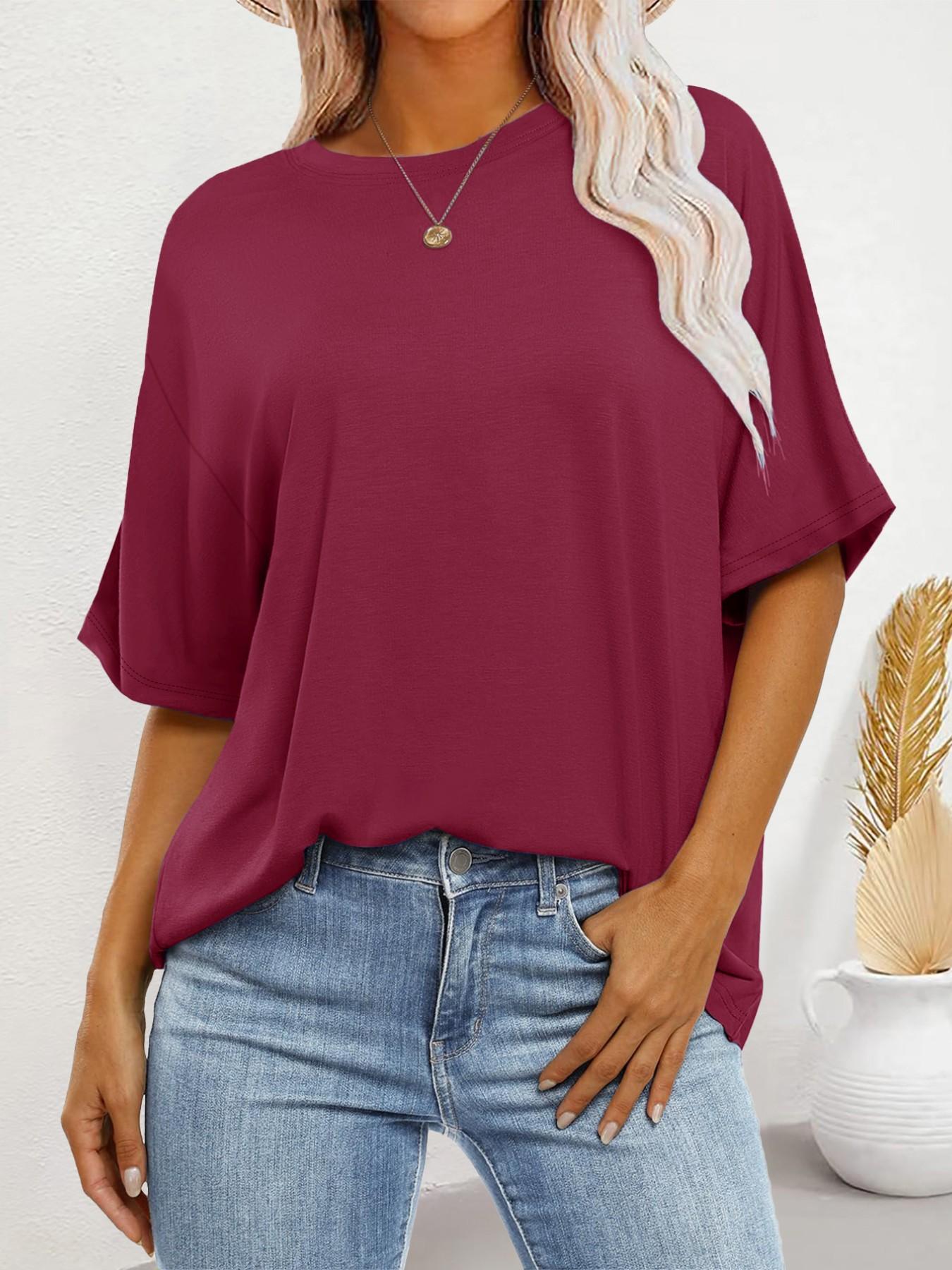 Women's Summer Casual Loose-Fitting T-Shirt, Simple Plain Top Without Button or Zipper, Versatile Daily Wear