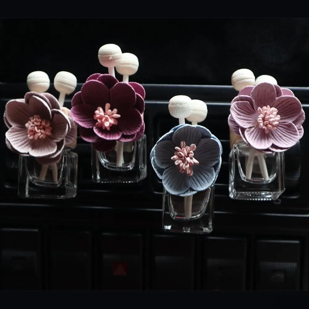 Camellia Floral Clip-On Car Air Vent Freshener - Compact Empty Refillable Oil Bottle Diffuser, Easy-to-Clamp Auto Interior Charm, Car Scent Accessory for Long Road Trips & Luggage Bag Charm with Elegant Literary Flair