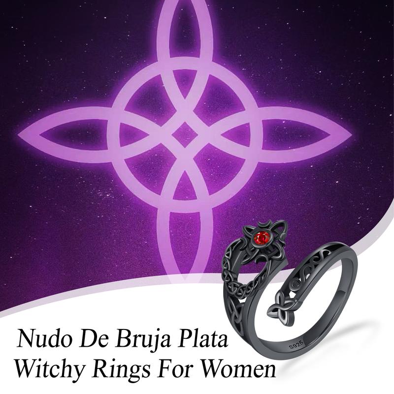 DRINSPER S925 Witches Knot Ring, Celtic Knot Protection Ring, Nudo de Bruja Plata 925 Sterling Silver Witchy Jewelry for Women