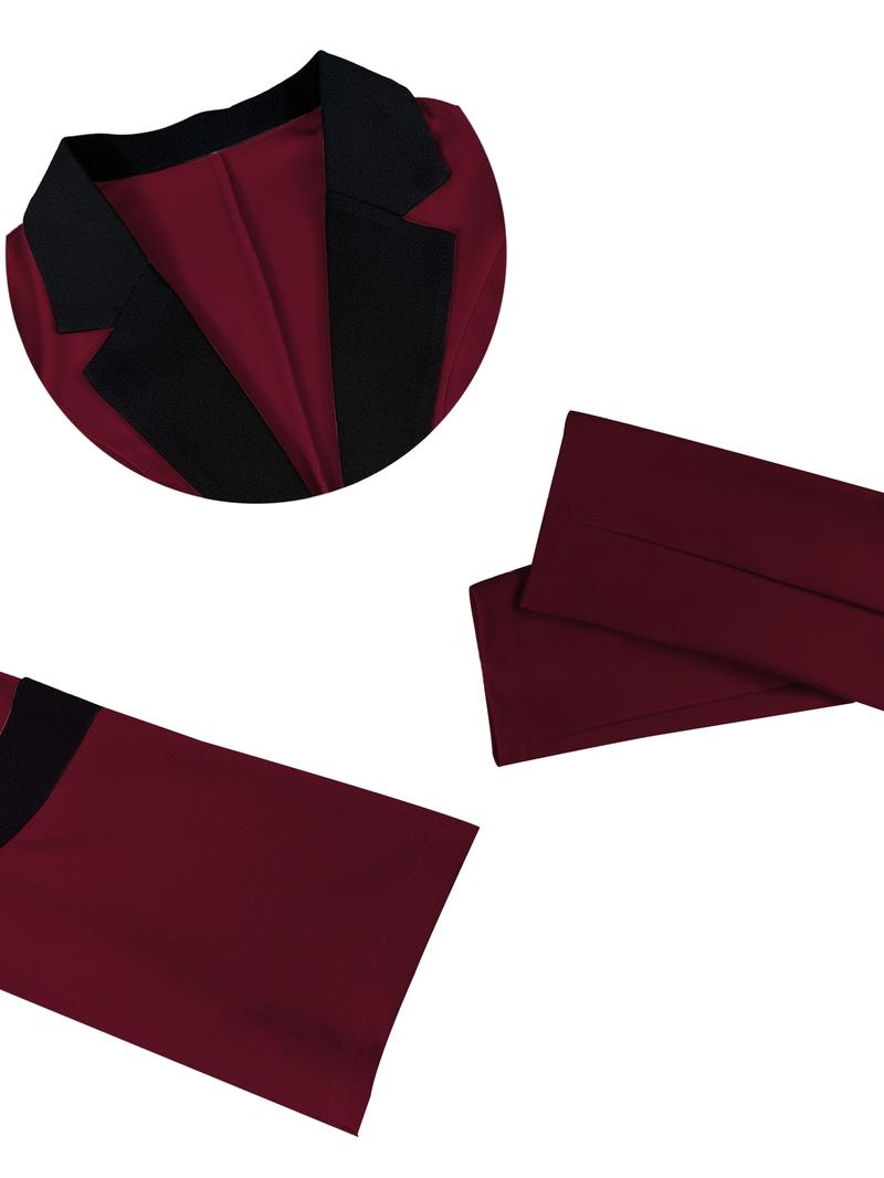 Business Style Spring Summer Trendy Women's Two-Piece Set, Colorblock Lapel Button Long Pants, Commuter Professional