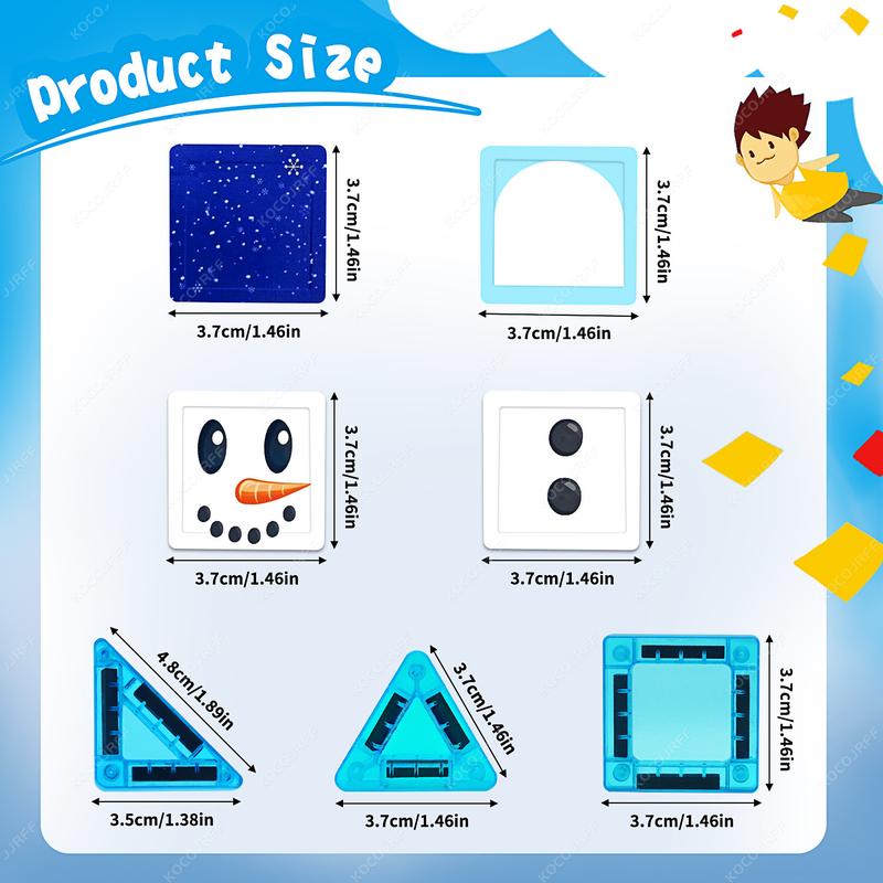 Winter Snowman Magnetic Building Set, Magnetic Building Blocks, Travel Kit with Multiple Construction Options, Boy Girl Birthday Gift, Christmas New Year Present