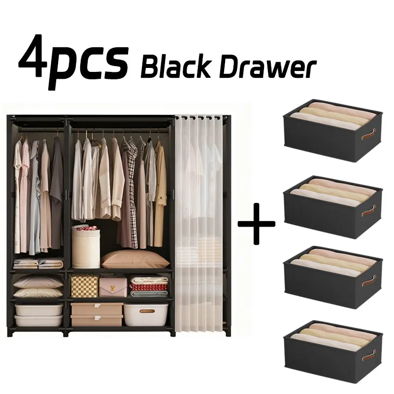 Thick-Walled Steel Pipe All-in-1 Wardrobe with Metal Base - Multi-Tiered Drawers, Hanging Racks, Rectangular Single Unit Heavy-Capacity Floor-Standing Home Organizer for Bedrooms, Entryway Storage Organization shoe rack organizer bathroom organizer