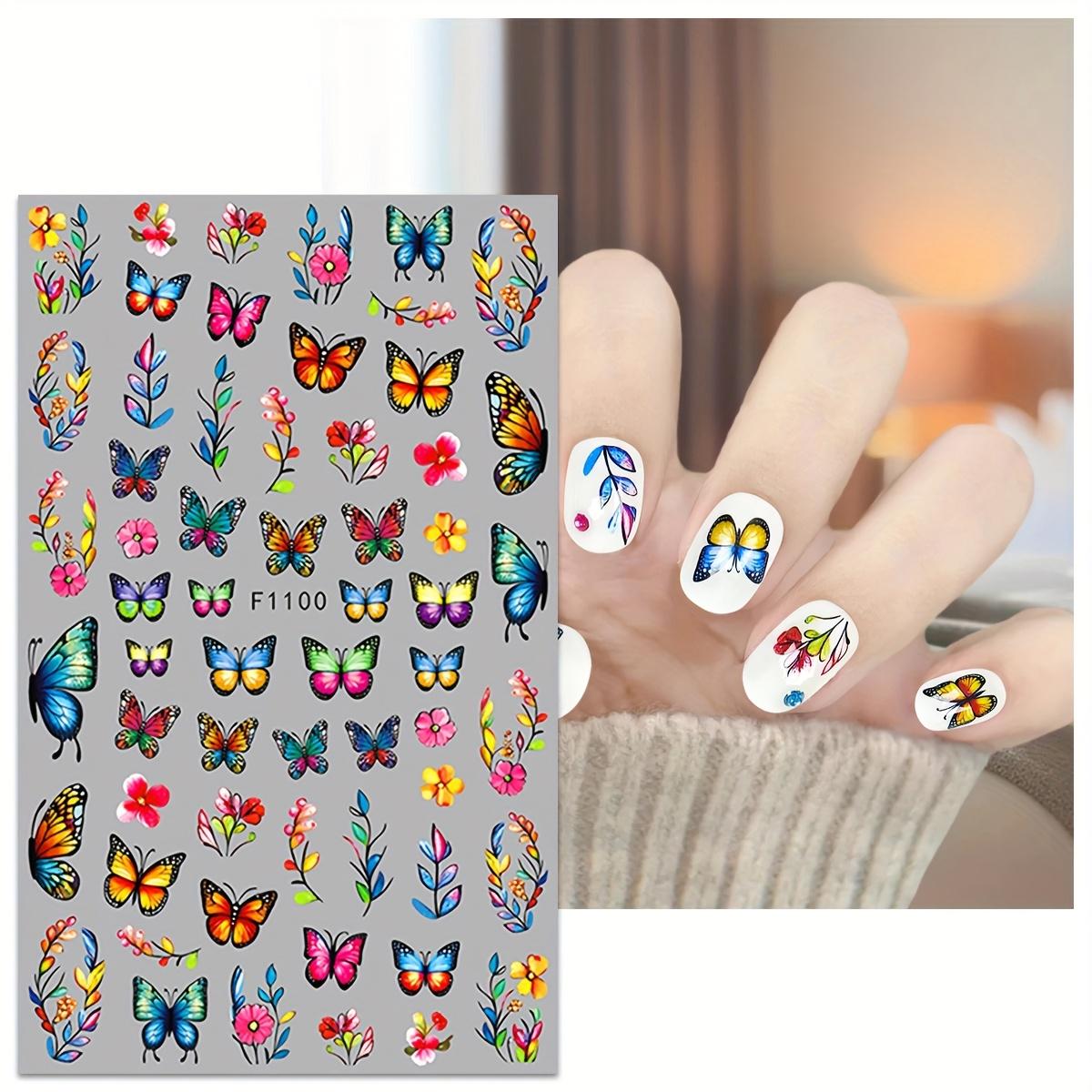 6pcs Spring Butterfly Nail Art Stickers, Glossy Finish, Self-Adhesive, Colorful Print, 3D, Single Use, Unscented, for Women and Girls