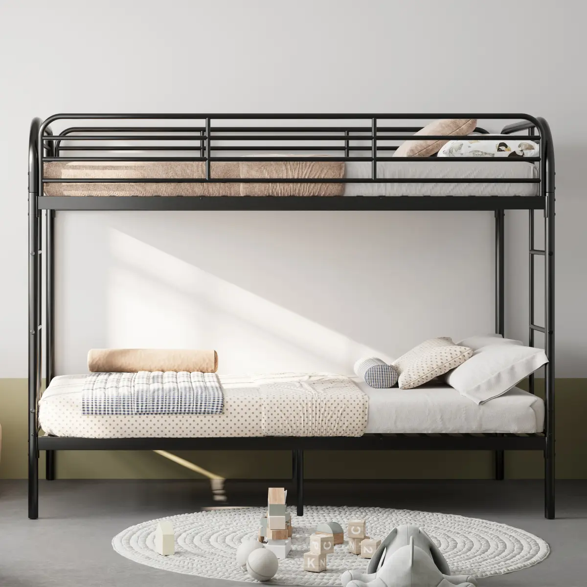 Bunk Bed with Ladder and high Guardrail Metal Bunk Bed, Storage Space, Noise Free,Twin Over Twin Size,BLACK