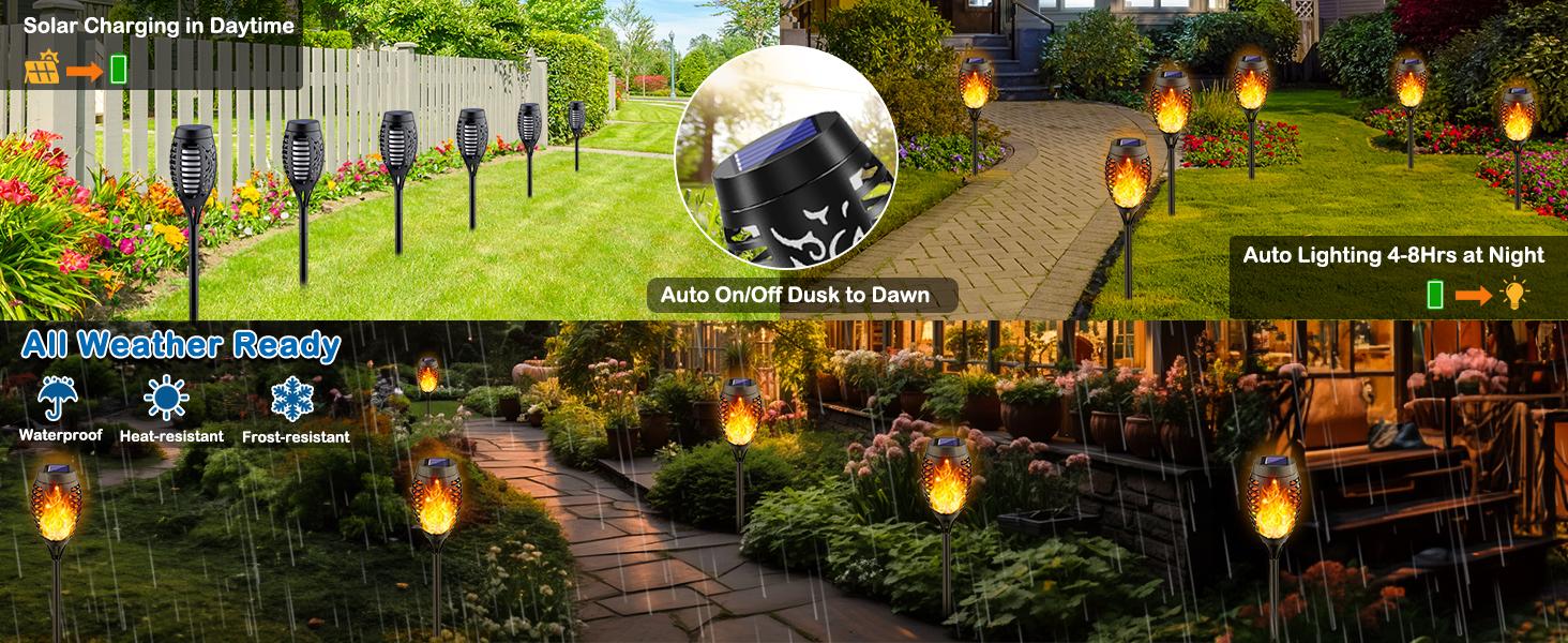 Upgraded Larger Solar Torch Lights, Waterproof Outdoor Dancing Flames Light, Flickering Flames Garden Lights, Landscape Decoration Pathway Patio Lights