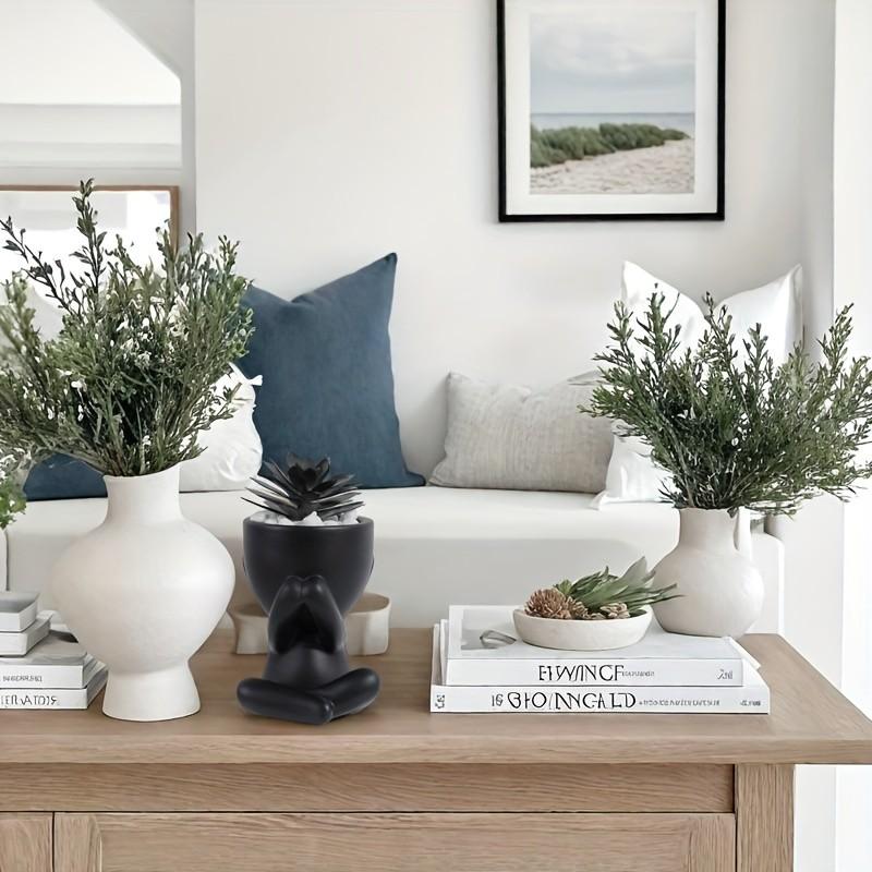 Gothic Artificial Succulent Set - 3 Human-Shaped Mini Planters with Dark Style Succulents, Creepy-Cute Desktop Ornaments for Halloween & Year-Round Decor