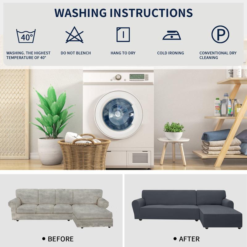 PureFit Stretch Sectional Couch Covers - 2 pcs Spandex Non-Slip Cover for L-Shaped Sectional Sofas Soft and Comfortable for Kids & Pets Machine Washable, Living Room