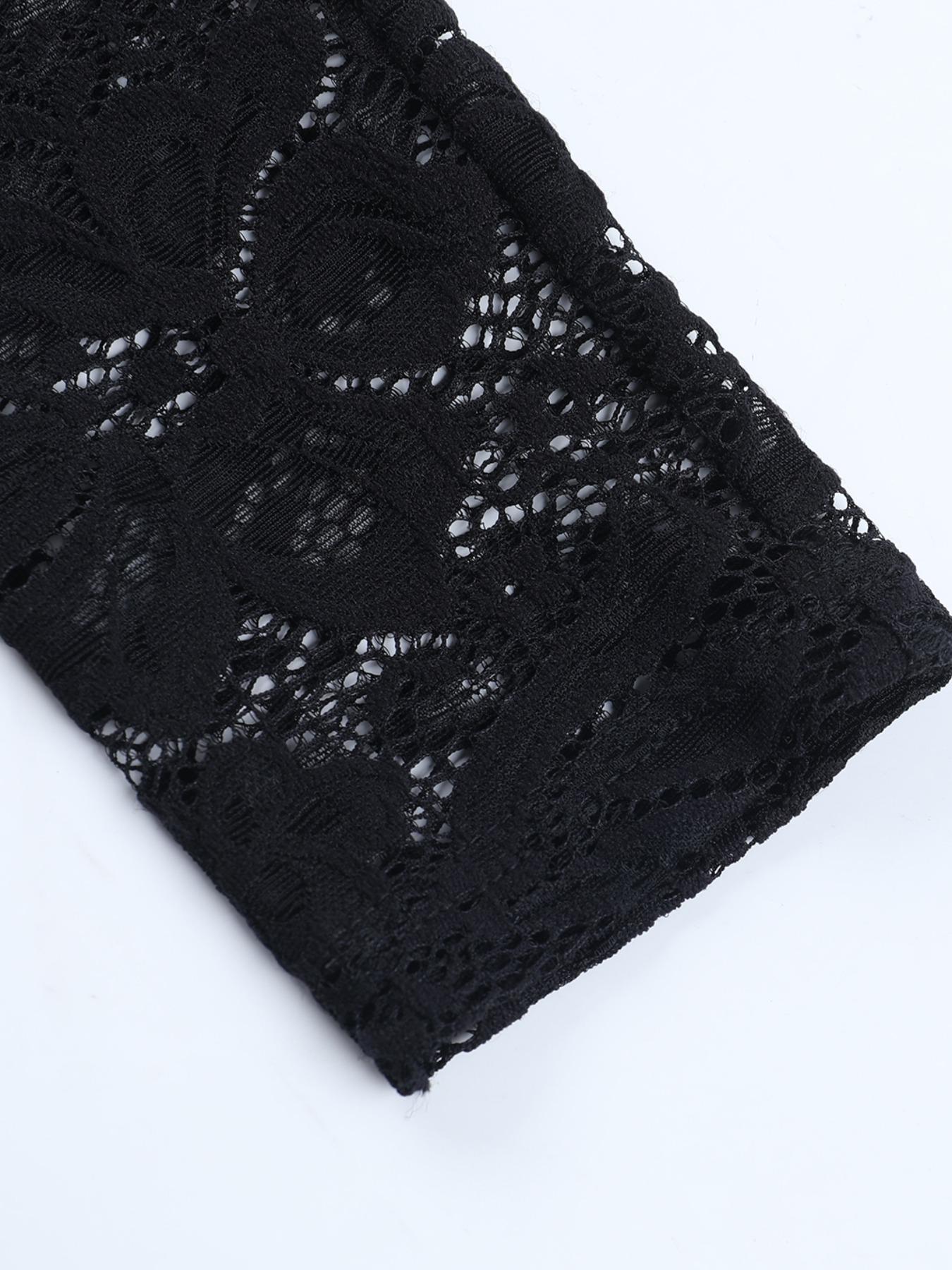 Women's Plain Lace Long Sleeve Fitted Dress Set, Sexy Chic Style Fall Fashion, Perfect for Casual Wear, Comfortable and Stylish