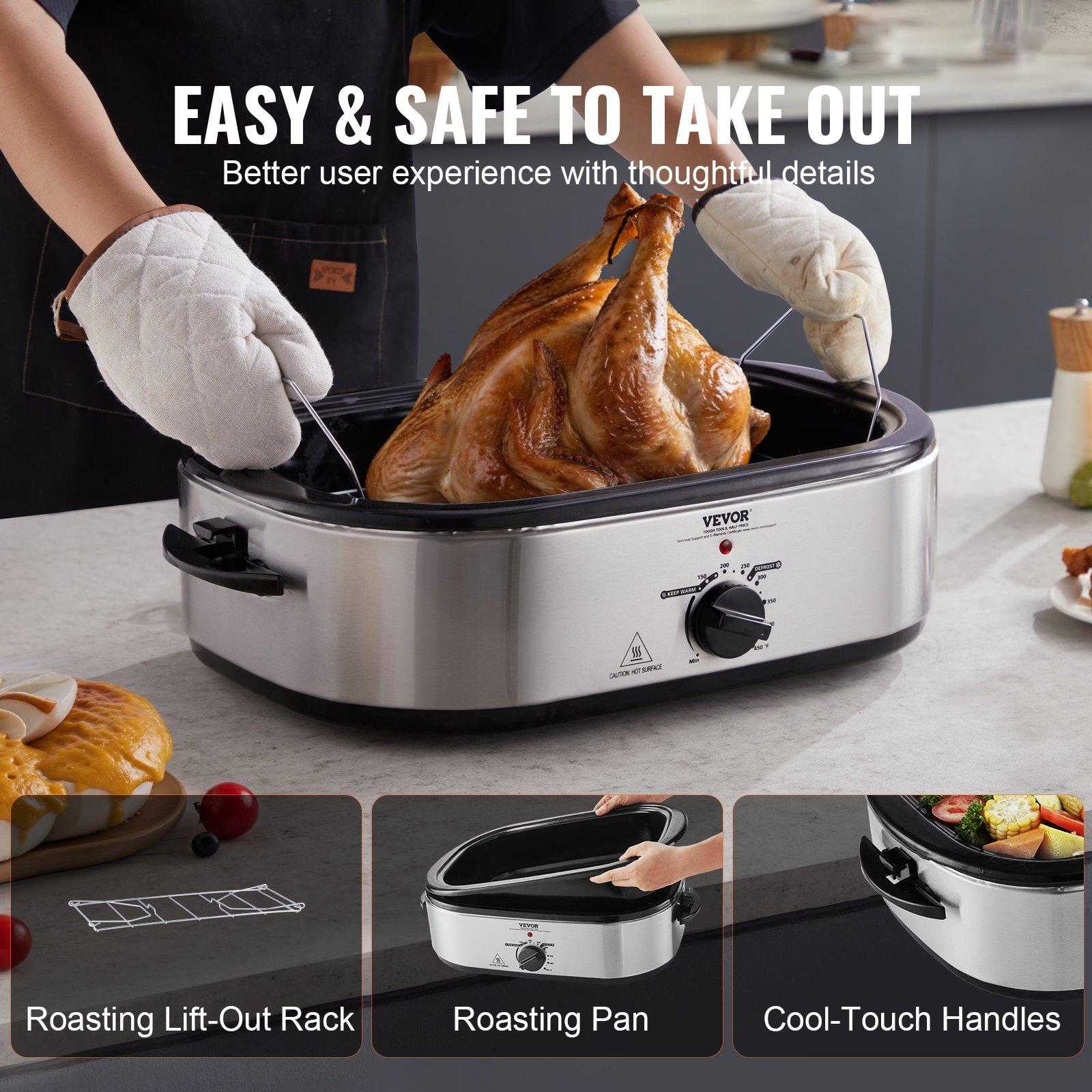VEVOR Electric Roaster Oven, 18 QT Turkey Roaster Oven with Self-Basting Lid, 1450W Roaster Oven with Defrost Warm Function, Adjustable Temperature, Removable Pan Rack, Fits Turkeys Up to 22LBS