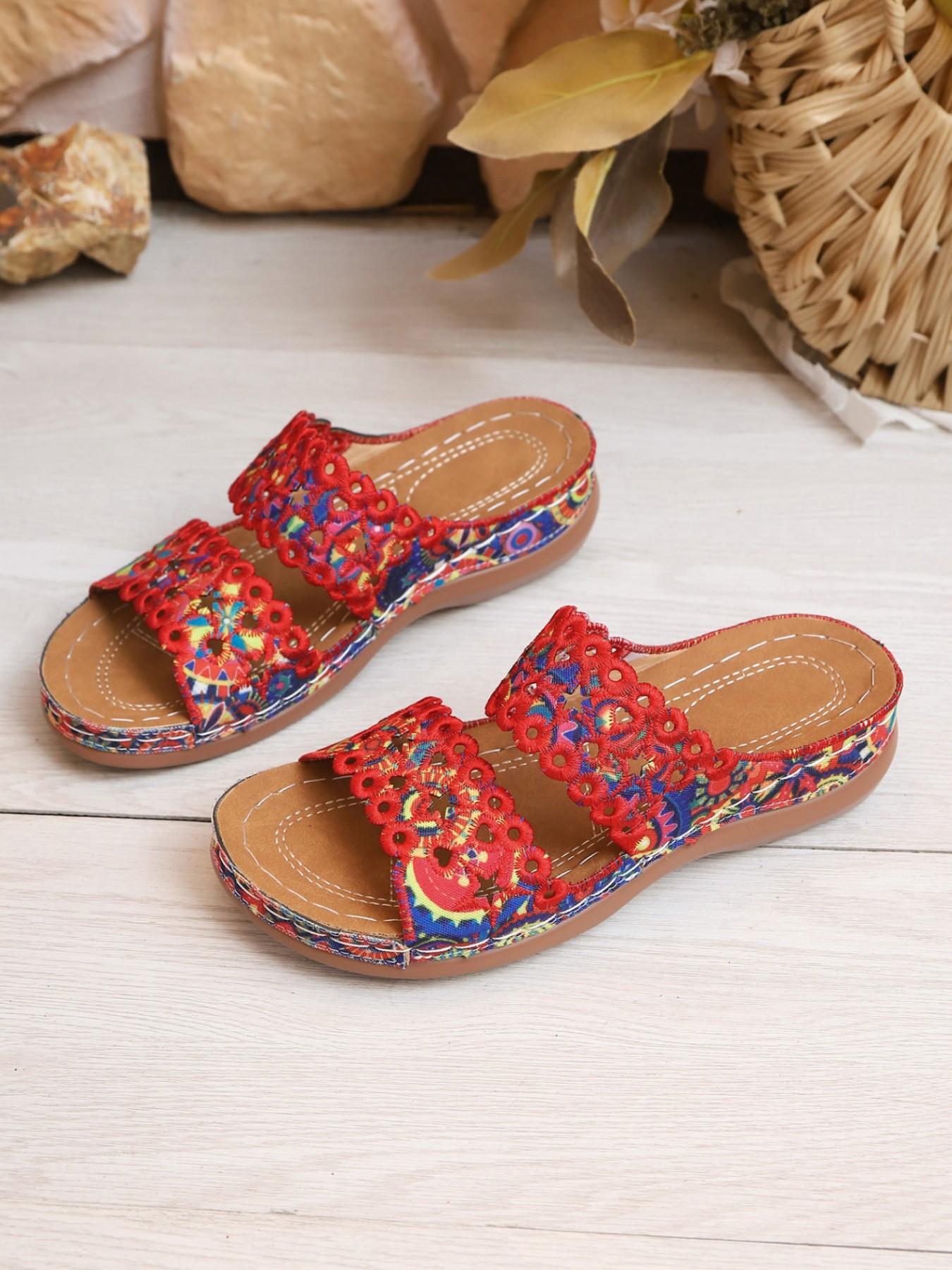 Summer Sandals, Hollow Out Lace Design, Soft Sole, Casual PU Leather, Less Than Ankle Height, Breathable and Comfortable