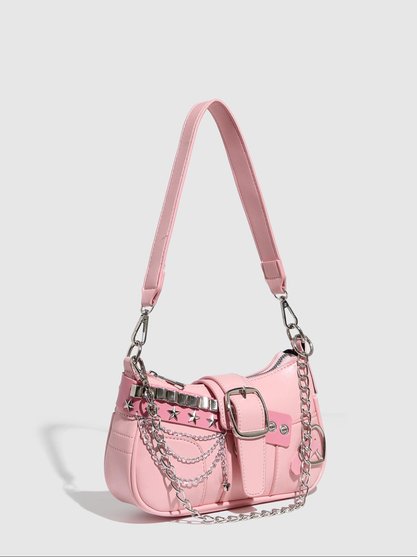 Vintage Y2K Style Women's Shoulder Bag, Crossbody Chain Bag, Star Chain Design, Detachable Strap, Zip Closure, Casual Handbag for All Seasons