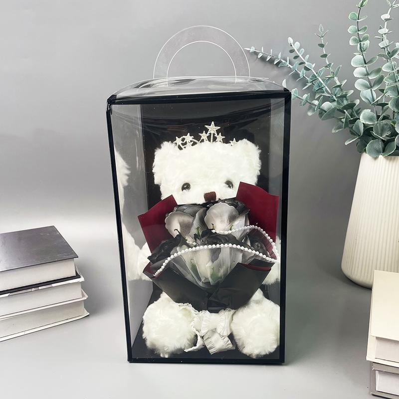 Bear Design Plush Toy with Artificial Flower, 2 Counts Cute Bear Holding Flower Ornament, Desktop Decoration for Home Living Room Bedroom, Gifts