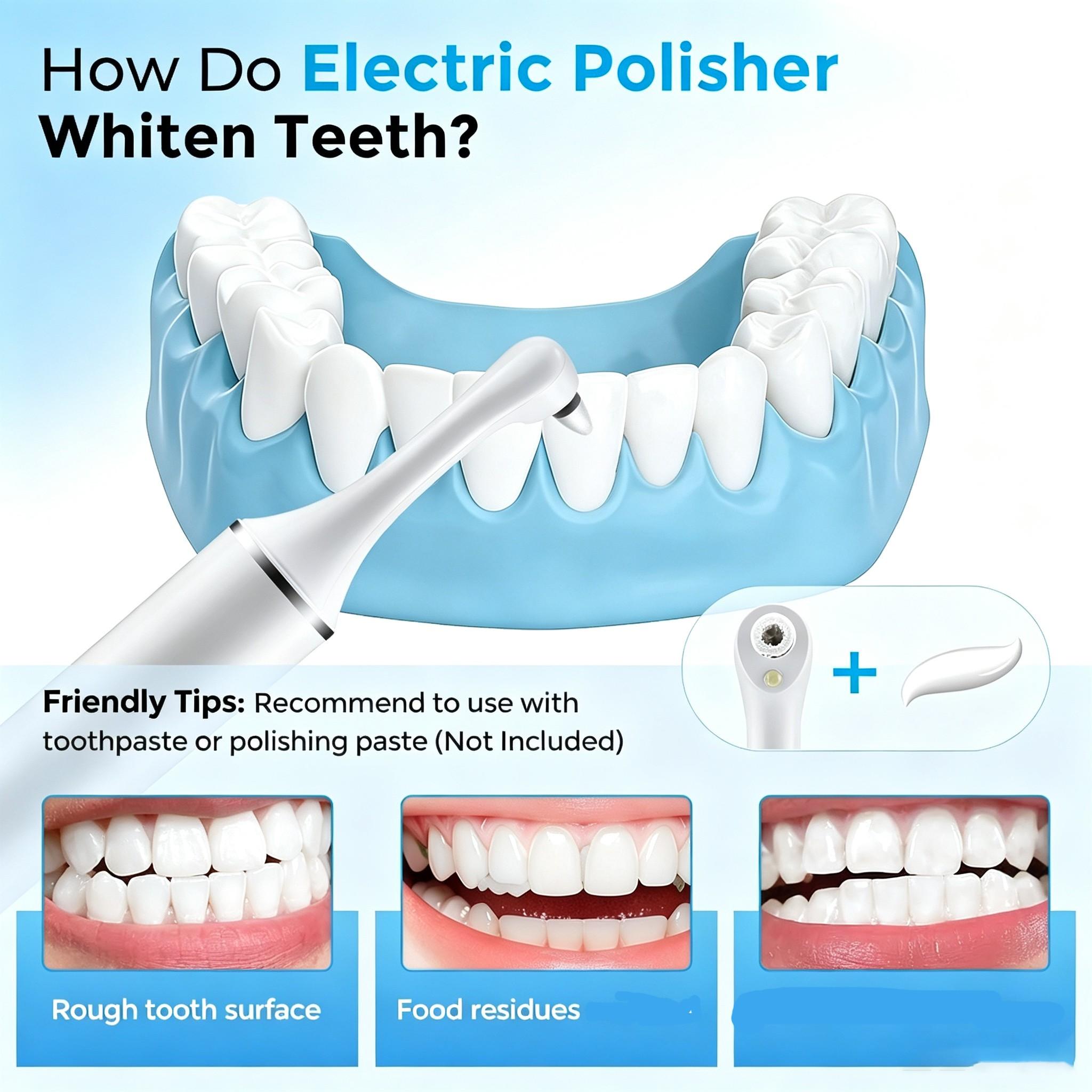 Electric Teeth Polisher, 5 Modes Dental Cleaning with LED Light, Oral Care Polishing Brush, Tooth Cleaning Device, Adjustable