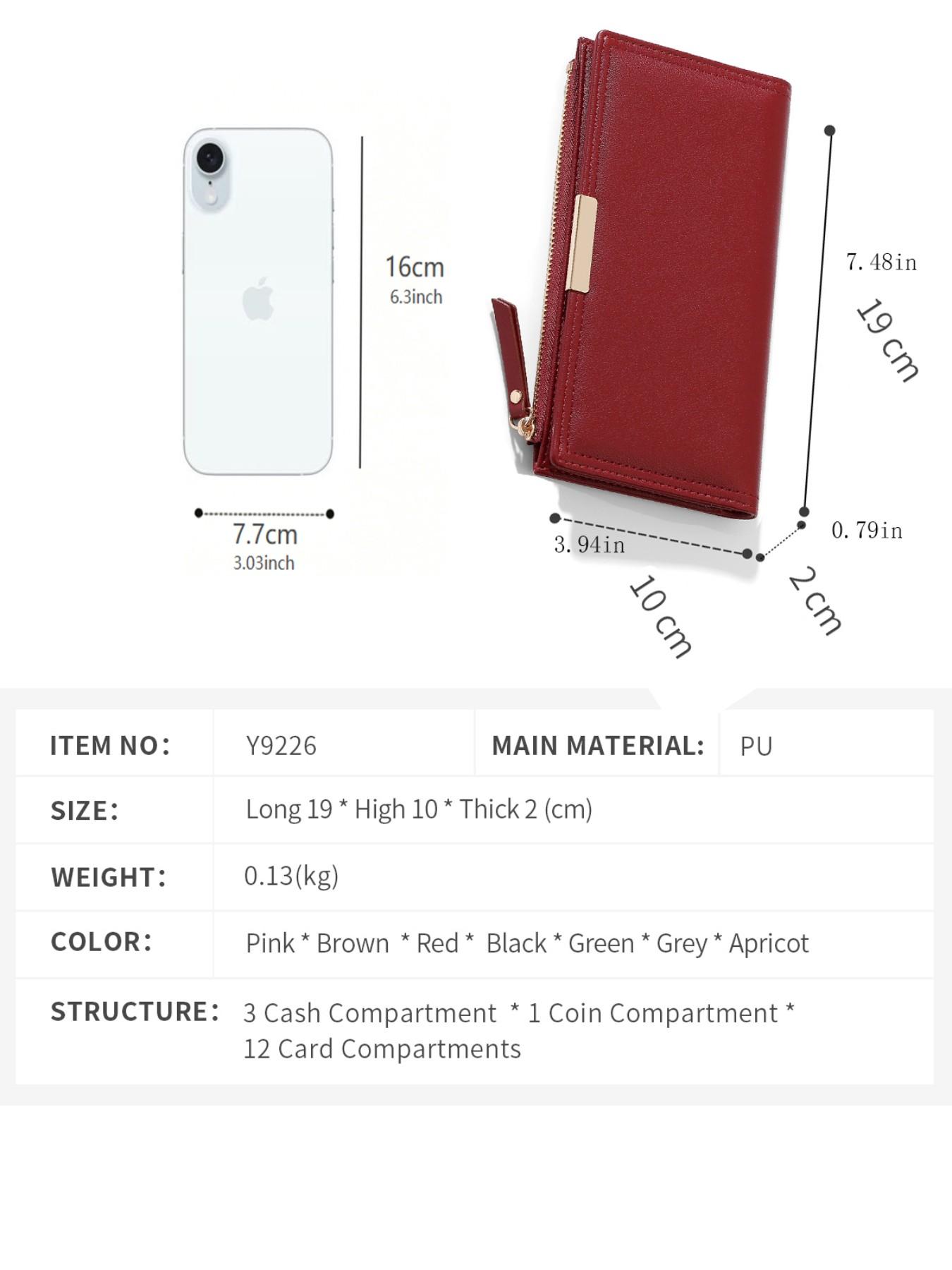 New Arrival Women's Long Wallet, Two-Fold Zipper Leather Money Clip, Credit Card Wallet, Large Capacity Card Holder, Handheld Silver Color Wallet, Wallet With Zipper