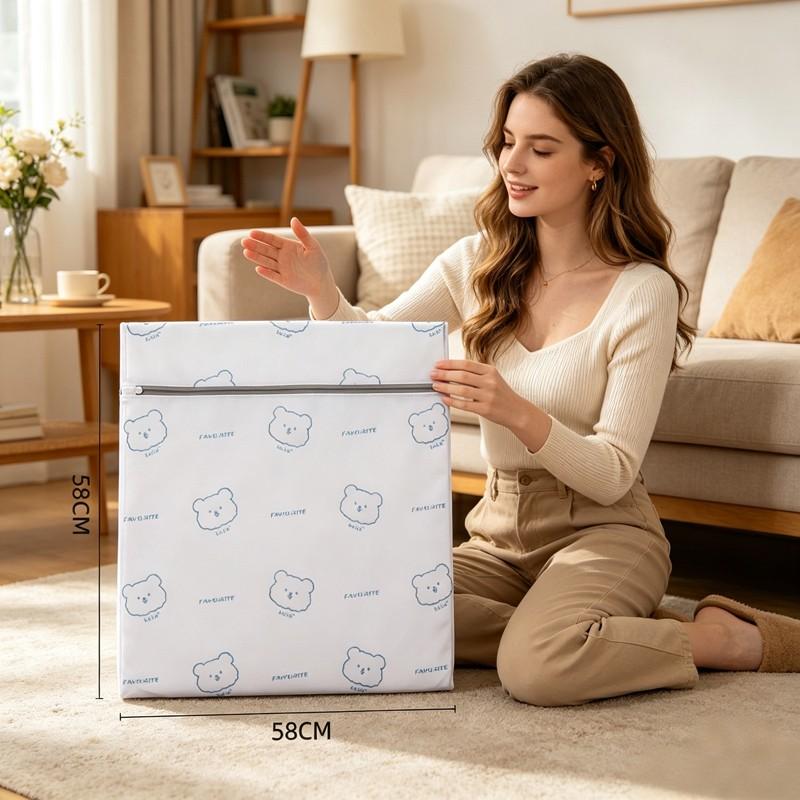 Cute Bear Print Mesh Laundry Bag with Zipper, Durable Fabric, Fine Wash Storage Bag, Suitable for Underwear, Outerwear, Clothes, Socks