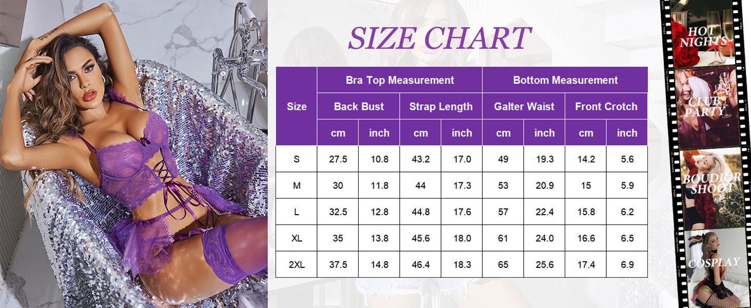 Avidlove Lingerie Sets Womens Garter Sets 3 Piece Underwire Bra and Panty Sets With Mesh Mini Skirts S-XXL (stockings not included)