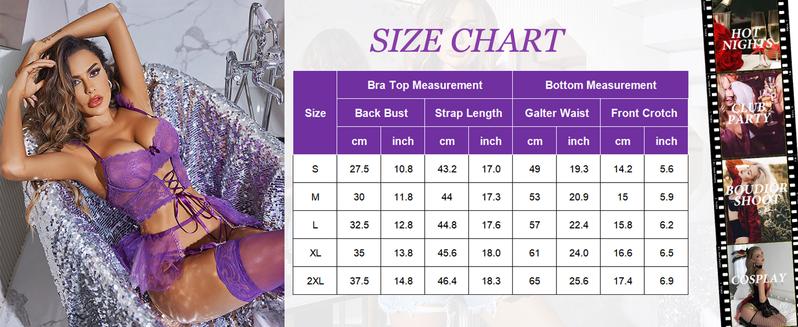 Avidlove Lingerie Sets Womens Garter Sets 3 Piece Underwire Bra and Panty Sets With Mesh Mini Skirts S-XXL (stockings not included)