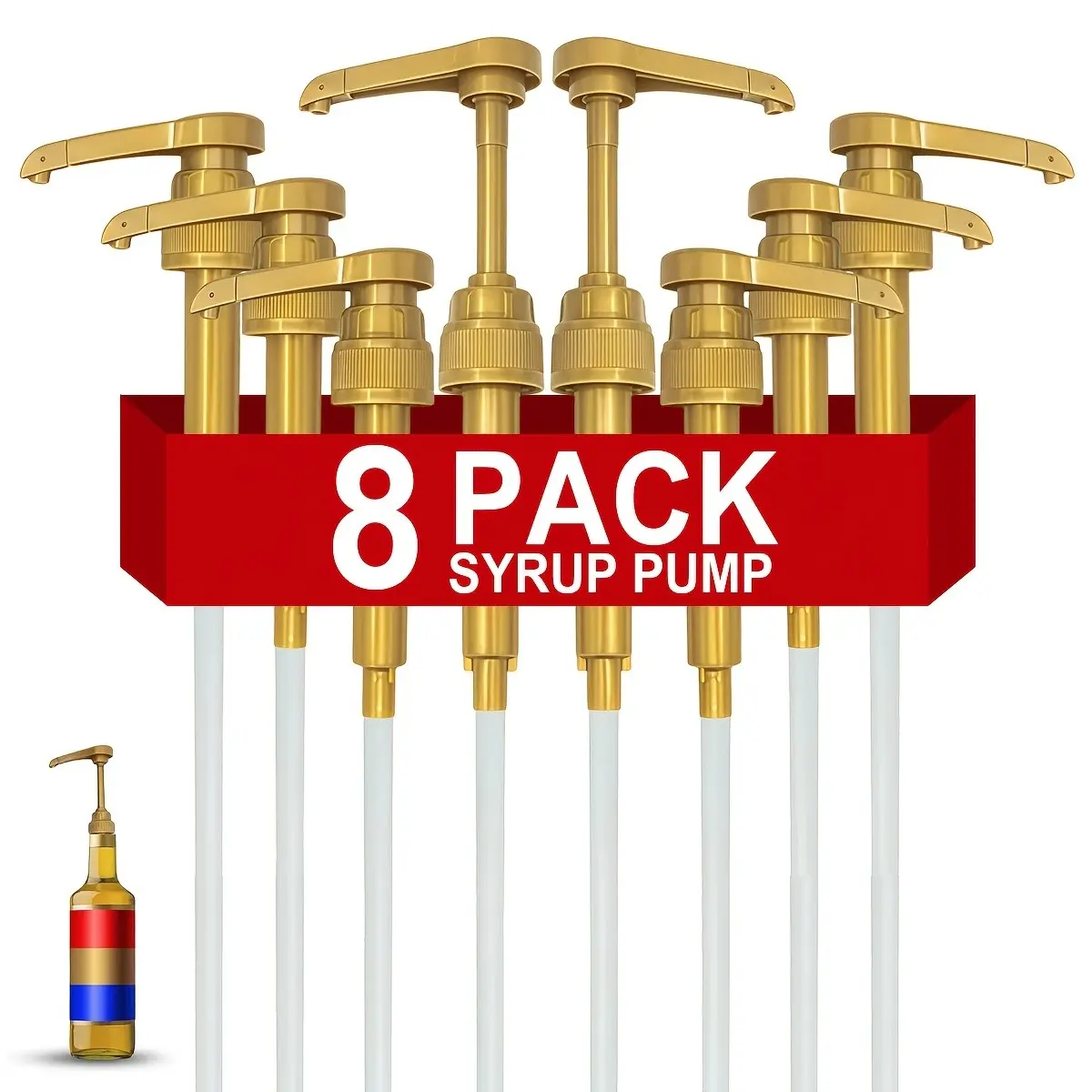 Coffee Syrup Pump Dispenser, 8 Pack, Fits 25.4oz/750ML Bottles, Precise 0.3oz/10ML Dispensing, Lockable, Easy to Use & Clean
