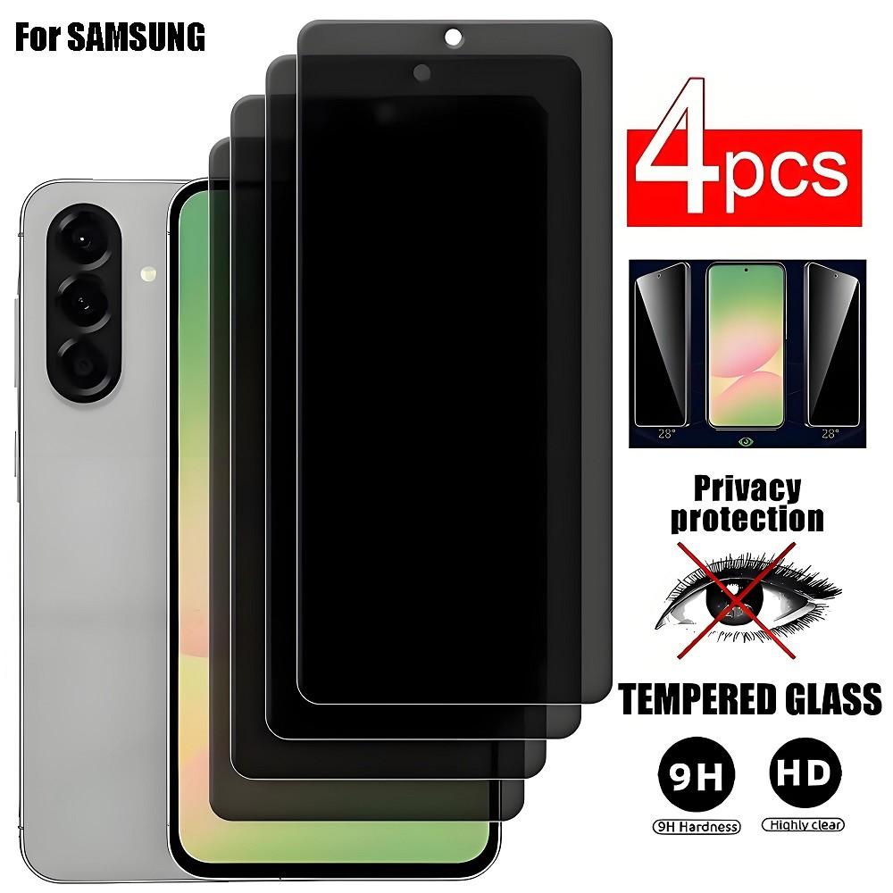 4 Pcs Privacy Screen Protector Suitable for Samsung Galaxy S25 FE A14 A15 A16 A17 A24 A25 A26 A27 A34 A35 A36 A37 A51 A52 A52s A53 A54 A55 A56 A57 Privacy Protection Tempered Glass Easy install Full Cover Anti Scratch 9H Glass