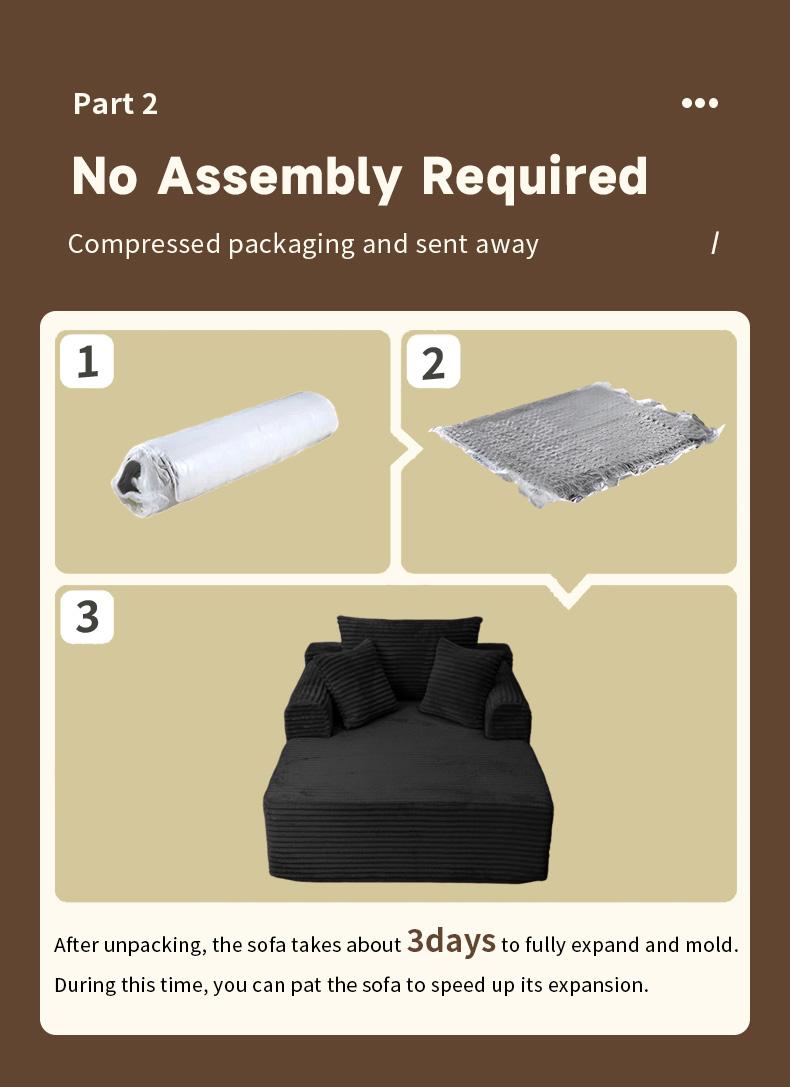 Boneless Chaise Lounge Sofa Bed with Soft Corduroy Fabric, Deep Cushion Design & Cloud Handrails – Works for Living Rooms, Bedrooms, Game Rooms, Study Rooms