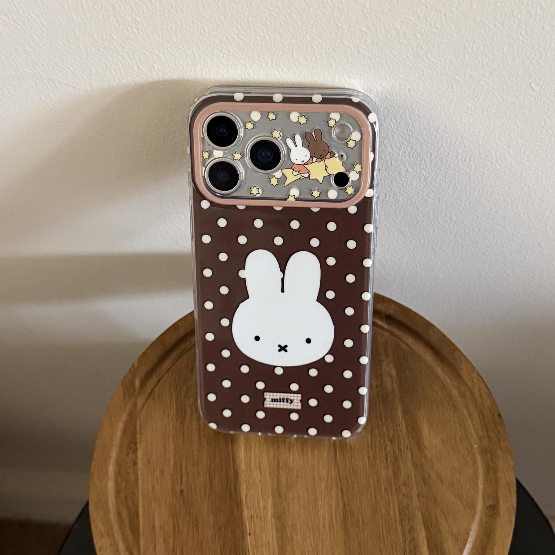 Bottom Polka Dot Miffy Case for Apple iPhone 17 Pro Max, 16 Pro Max, 15 Pro Max, 14 Pro, Creative Fashion Protective Phone Case Cover