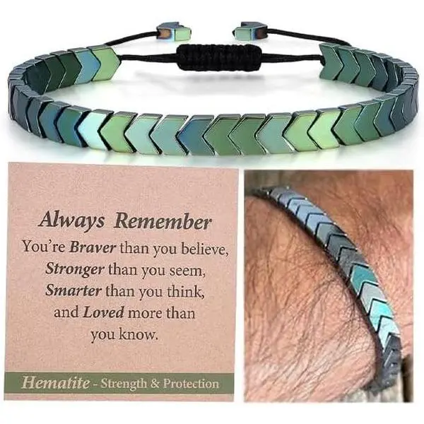 Hematite  Bracelet- Gifts for Him/Her-Strength/Protection-Unisex Style/Adjustable