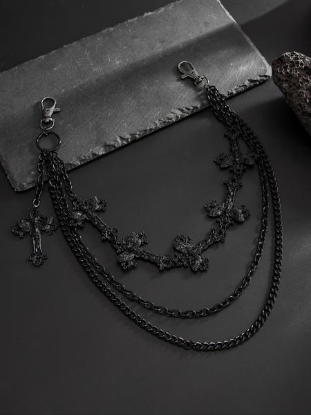 Men's Cross Charm Layered Chain Belt, Punk Style Jeans Chain, Fashion Belt for Party, Daily Clothing Decor, Trendy All-match & Exquisite Belt for Birthday Gift