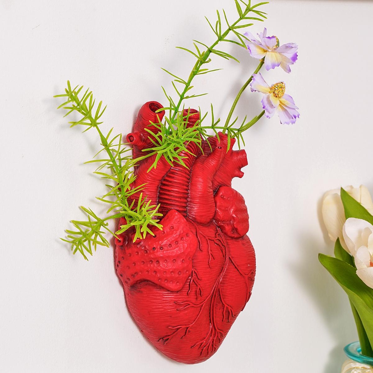 Creative Resin Flat Heart Hydroponic Hanging Vase, Modern Wall Decor, Home Decor Pots, Multi-Color Options, Suitable for Home Garden Patio Porch
