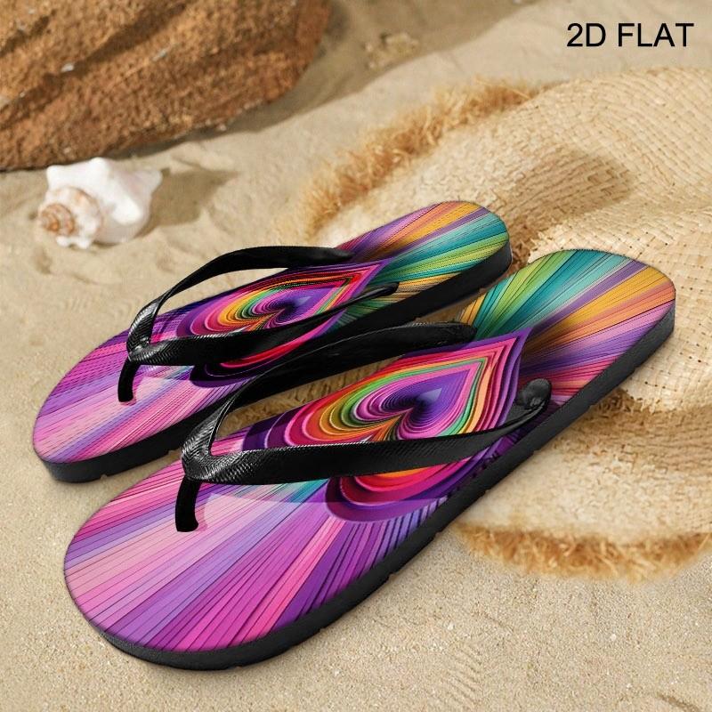 Women's Flip Flops, Rainbow Heart Style, Multiple Colors & Sizes Available, Comfortable Wear, Suitable for Summer Beach & Daily Use, Fashionable Design, Durable Material, Women Shoes
