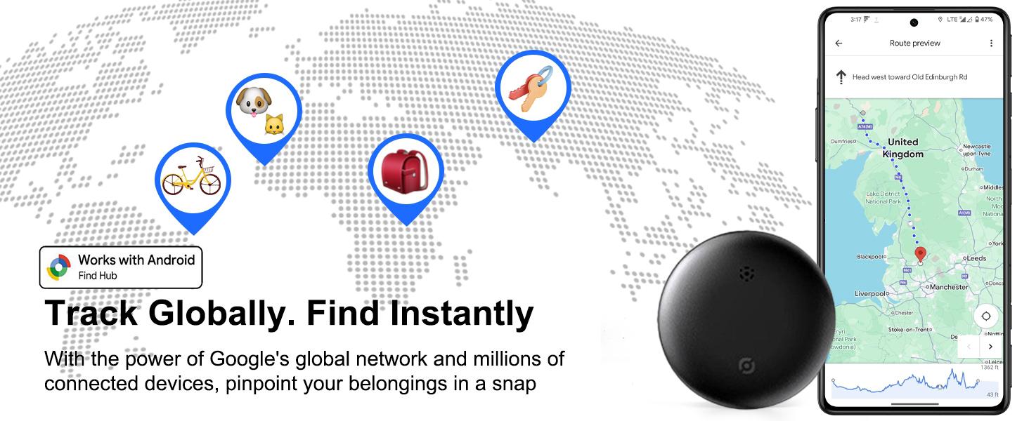 Android tracker tag, Google certified smart tracker, with silicone shell, Wireless Tag, can be used with Google Find hub, can store keys, luggage, backpacks, pets, IP67 waterproof and replaceable battery (Android only)