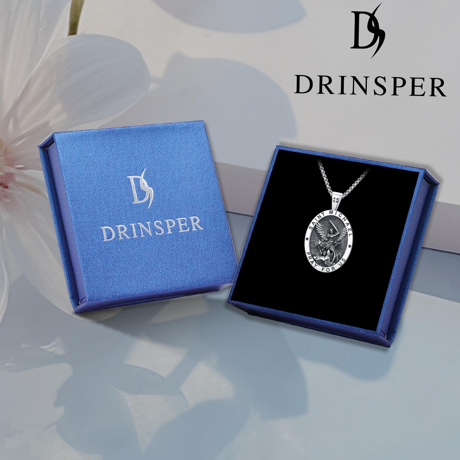 DRINSPER Saint Michael Necklace 925 Sterling Silver Patron Amulet Medal Jewelry for Men