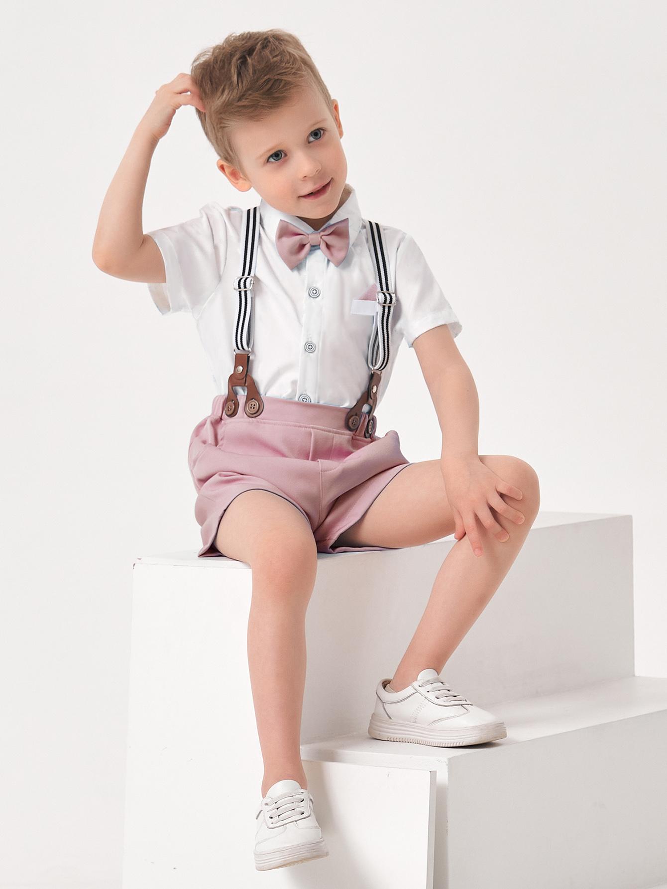 Baby Boy Suit Set cute clothes set  Church Christening Party Outfit Set 3-Piece Set Shirt, Suspender Shorts, Bow Tie 1-5 Years Toddler Boys' Clothing