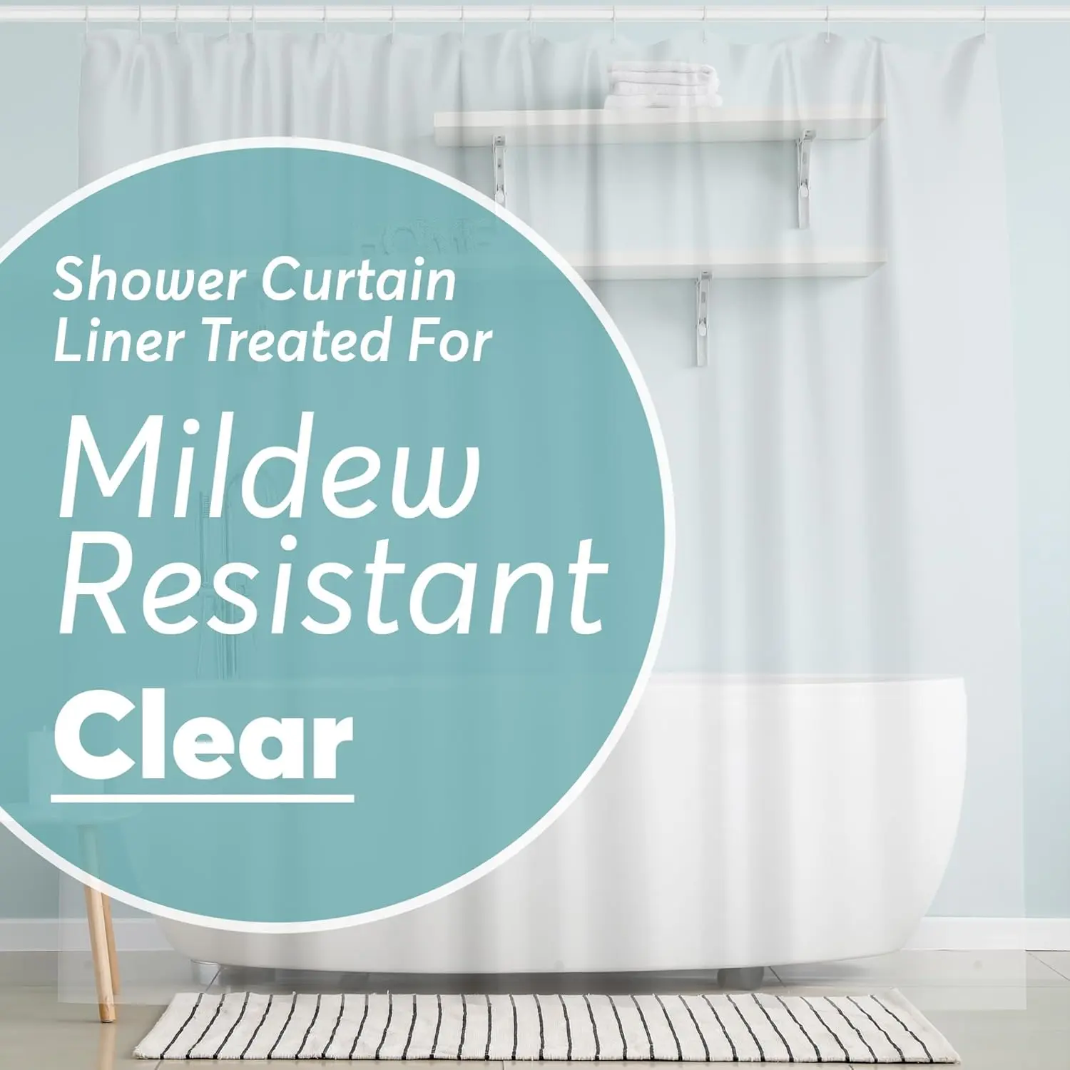 Clear PEVA Shower Curtain with Magnets, 72x72, Waterproof, Odorless, Washable, Rust-Proof Bathroom Curtain