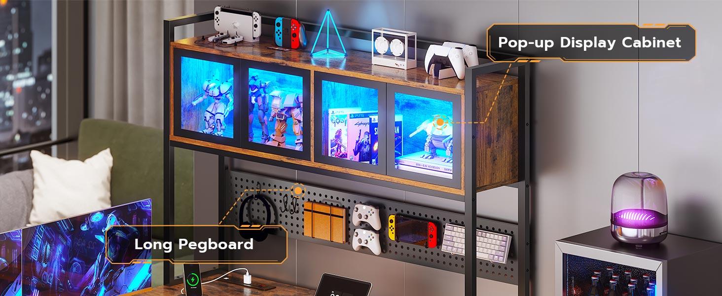 SEDETA L-Shaped Computer Desk with Storage Home Office Desk LED L-Shaped Gaming Desk with Storage