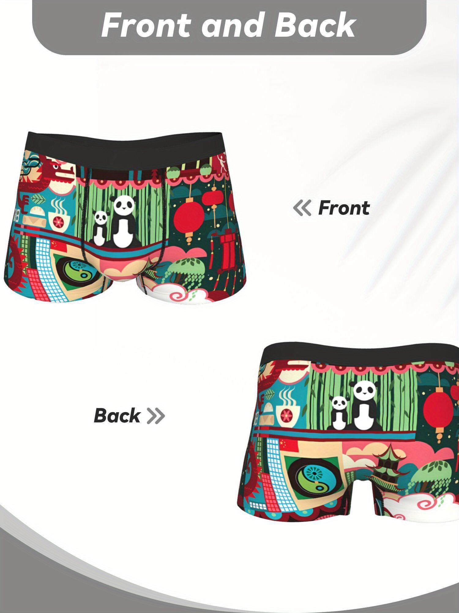 BIIHUDU Men's Saint Basil's Cathedral & Panda Print Polyester Briefs - Mid-Stretch Non-Transparent Underwear, Vibrant Cultura