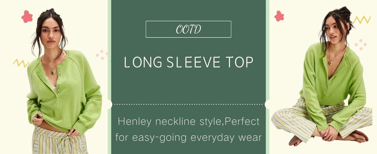 SCUSTY Womens Long Sleeve Knitting Sweater Tops Half Button Sweaters Henley Neckline Casual Lightweight Solid Pullover Knitting Knitting