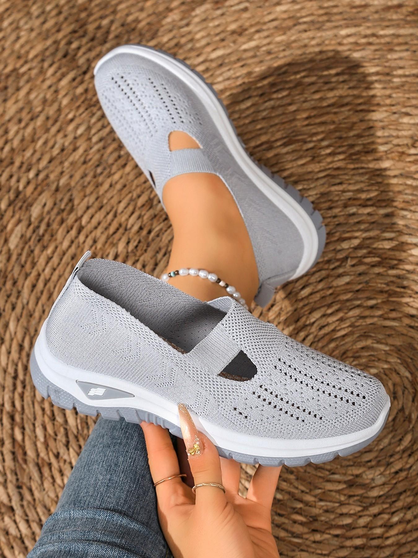 Women's Breathable Knit Low Top Sports Shoes, Breathable Walking Sneakers, Round Toe Lace-Up Casual Shoes, Eva Shock Absorption Sole, All Seasons Comfort, Lightweight Walking Shoes