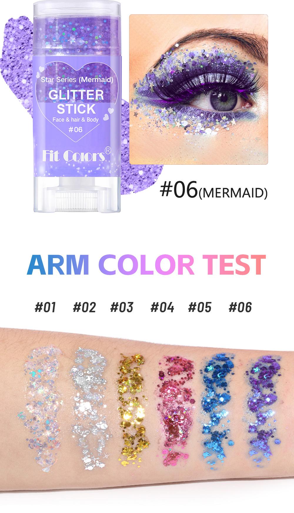1PC Fit Colors Glitter Stick, 12 Colors Available, Holographic Chunky Glitter, for Face Hair & Body, Long-Lasting, for Festival Rave & Game Day Fan Party, Body Glitter Gel, Cosmetic Sparkle Stick