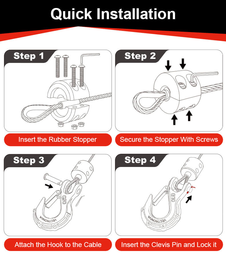 Vectroniva Heavy Duty 3/8" Winch Hook & Cable Stopper Set | 37,478 lbs Tow Hook for Trucks, ATVs & UTVs | Forged Steel Winch Accessories with Fairlead Protector Vectroniva Heavy Duty 3/8" Winch Hook & Cable Stopper Set | 37,478 lbs Tow Hook for Trucks, ATVs & UTVs | Forged Steel Winch Accessories with Fairlead Protector