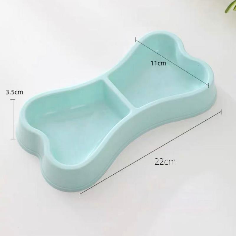 Household pet bowl bone-shaped double bowl cat bowl dog bowl cute durable shatterproof blue pink dog cat food dish